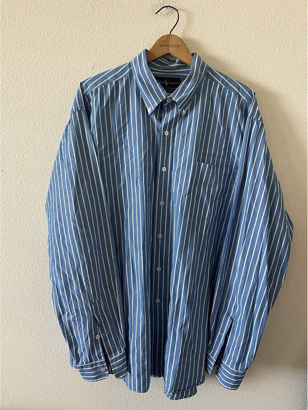 Ralph Lauren Striped Custom Fit Dress Shirt Blue White XXL